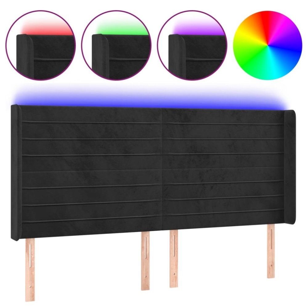 vidaXL Tăblie de pat cu LED, negru, 203x16x118/128 cm, catifea