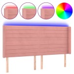 vidaXL Tăblie de pat cu LED, roz, 203x16x118/128 cm, catifea vidaXL Tăblie de pat cu LED, roz, 203x16x118/128 cm, catifea
