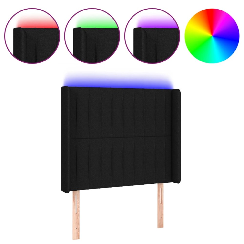 vidaXL Tăblie de pat cu LED, negru, 93x16x118/128 cm, textil