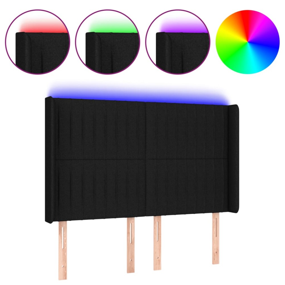 vidaXL Tăblie de pat cu LED, negru, 147x16x118/128 cm, textil