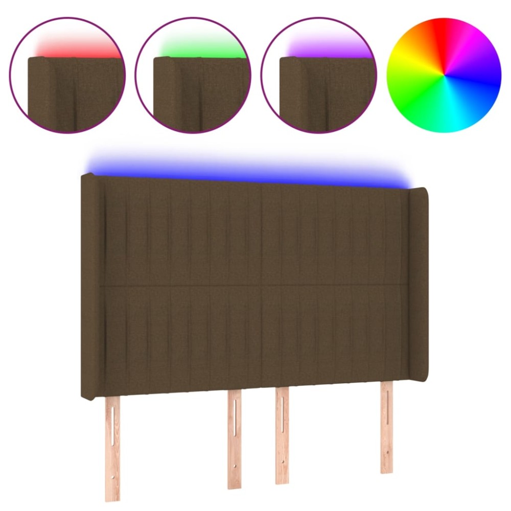 vidaXL Tăblie de pat cu LED, maro închis, 147x16x118/128 cm, textil