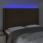 vidaXL Tăblie de pat cu LED, maro închis, 147x16x118/128 cm, textil vidaXL Tăblie de pat cu LED, maro închis, 147x16x118/128 cm, textil