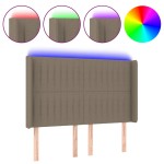 vidaXL Tăblie de pat cu LED, gri taupe, 147x16x118/128 cm, textil vidaXL Tăblie de pat cu LED, gri taupe, 147x16x118/128 cm, textil