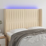 vidaXL Tăblie de pat cu LED, crem, 147x16x118/128 cm, textil vidaXL Tăblie de pat cu LED, crem, 147x16x118/128 cm, textil
