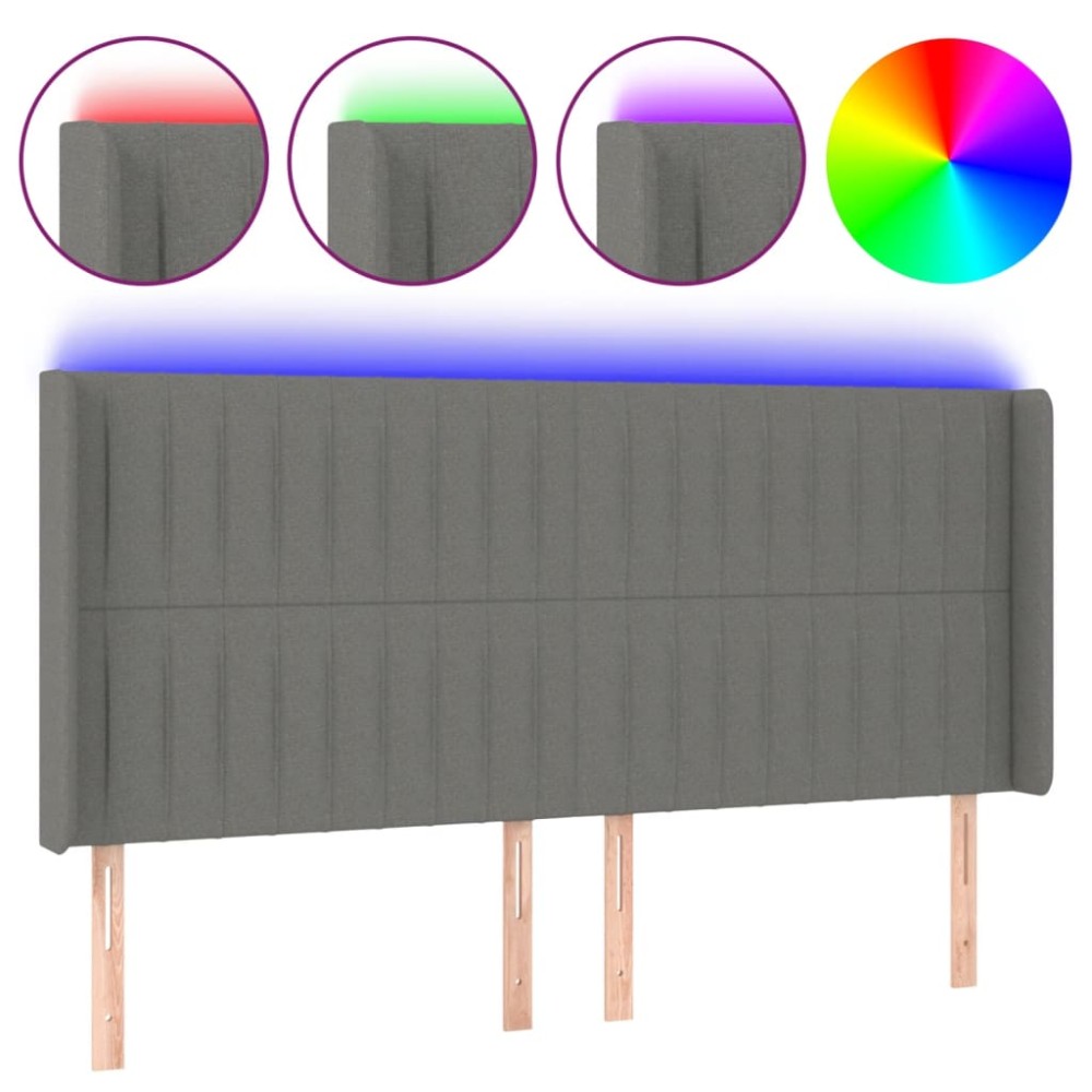 vidaXL Tăblie de pat cu LED, gri închis, 163x16x118/128 cm, textil