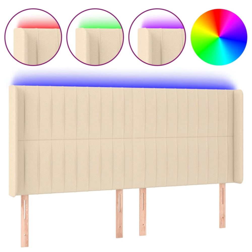 vidaXL Tăblie de pat cu LED, crem, 163x16x118/128 cm, textil