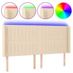 vidaXL Tăblie de pat cu LED, crem, 183x16x118/128 cm, textil