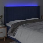 vidaXL Tăblie de pat cu LED, albastru, 183x16x118/128 cm, textil vidaXL Tăblie de pat cu LED, albastru, 183x16x118/128 cm, textil