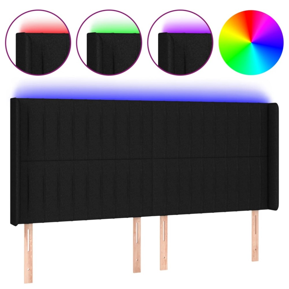 vidaXL Tăblie de pat cu LED, negru, 203x16x118/128 cm, textil