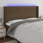 vidaXL Tăblie de pat cu LED, maro închis, 203x16x118/128 cm, textil vidaXL Tăblie de pat cu LED, maro închis, 203x16x118/128 cm, textil