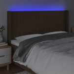 vidaXL Tăblie de pat cu LED, maro închis, 203x16x118/128 cm, textil vidaXL Tăblie de pat cu LED, maro închis, 203x16x118/128 cm, textil