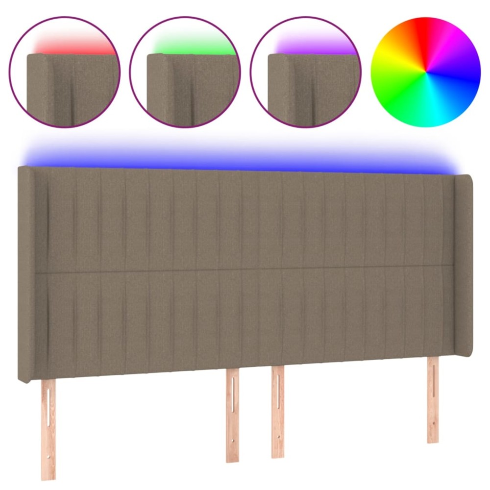 vidaXL Tăblie de pat cu LED, gri taupe, 203x16x118/128 cm, textil