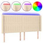vidaXL Tăblie de pat cu LED, crem, 203x16x118/128 cm, textil