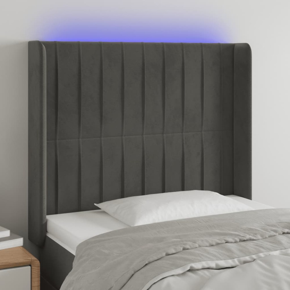 vidaXL Tăblie de pat cu LED, gri închis, 83x16x118/128 cm, catifea