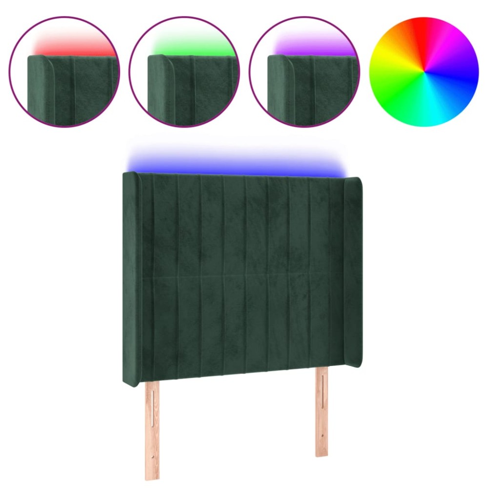 vidaXL Tăblie de pat cu LED, verde închis, 83x16x118/128 cm, catifea