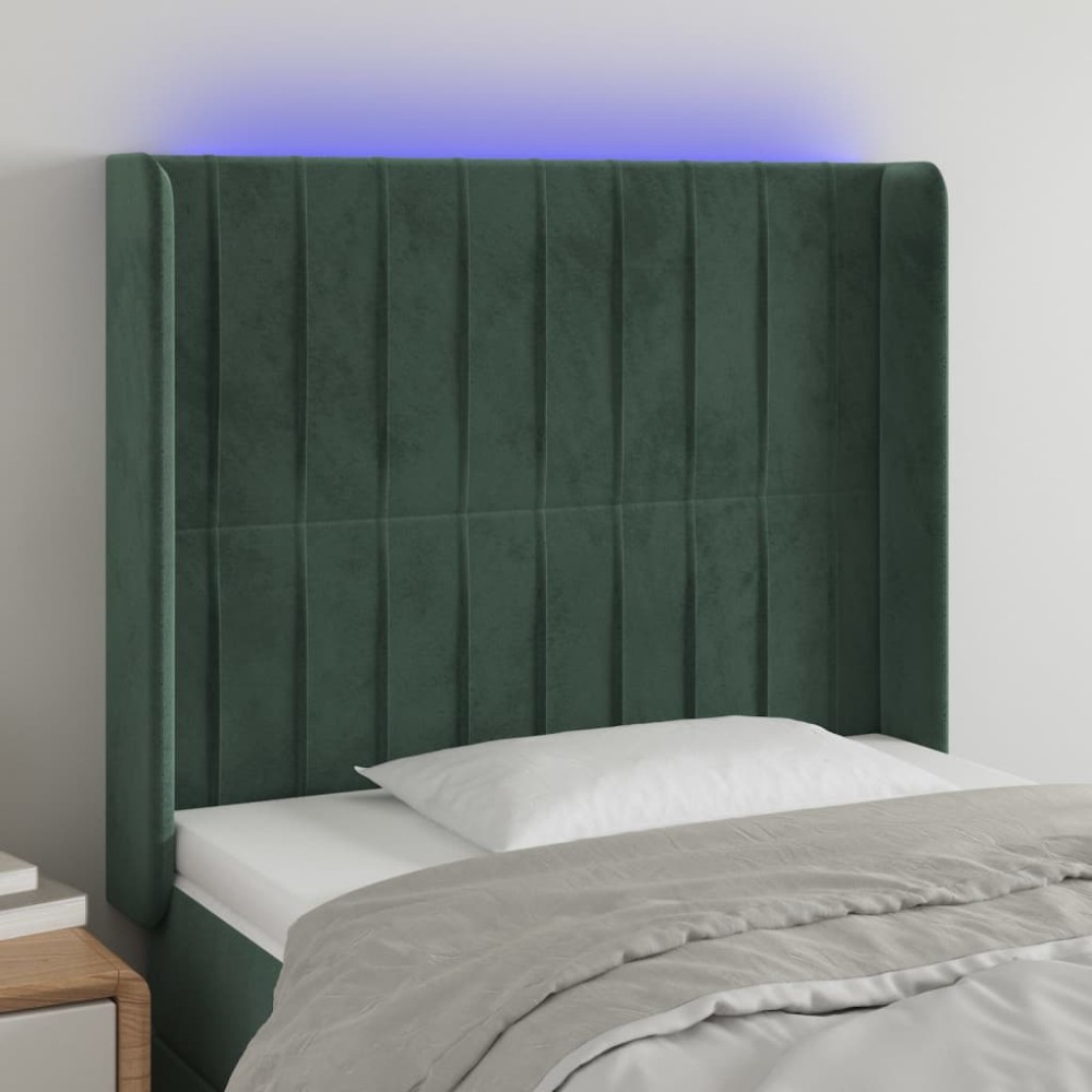 vidaXL Tăblie de pat cu LED, verde închis, 83x16x118/128 cm, catifea