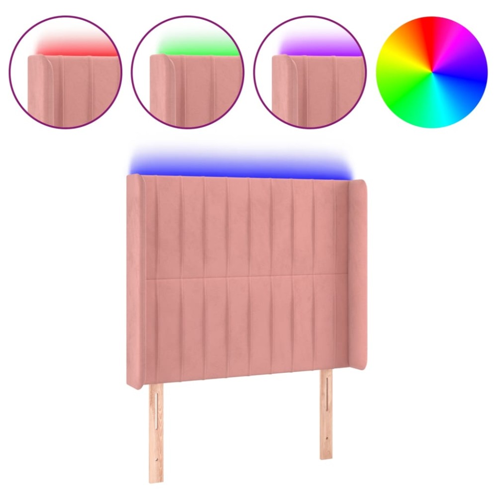 vidaXL Tăblie de pat cu LED, roz, 83x16x118/128 cm, catifea