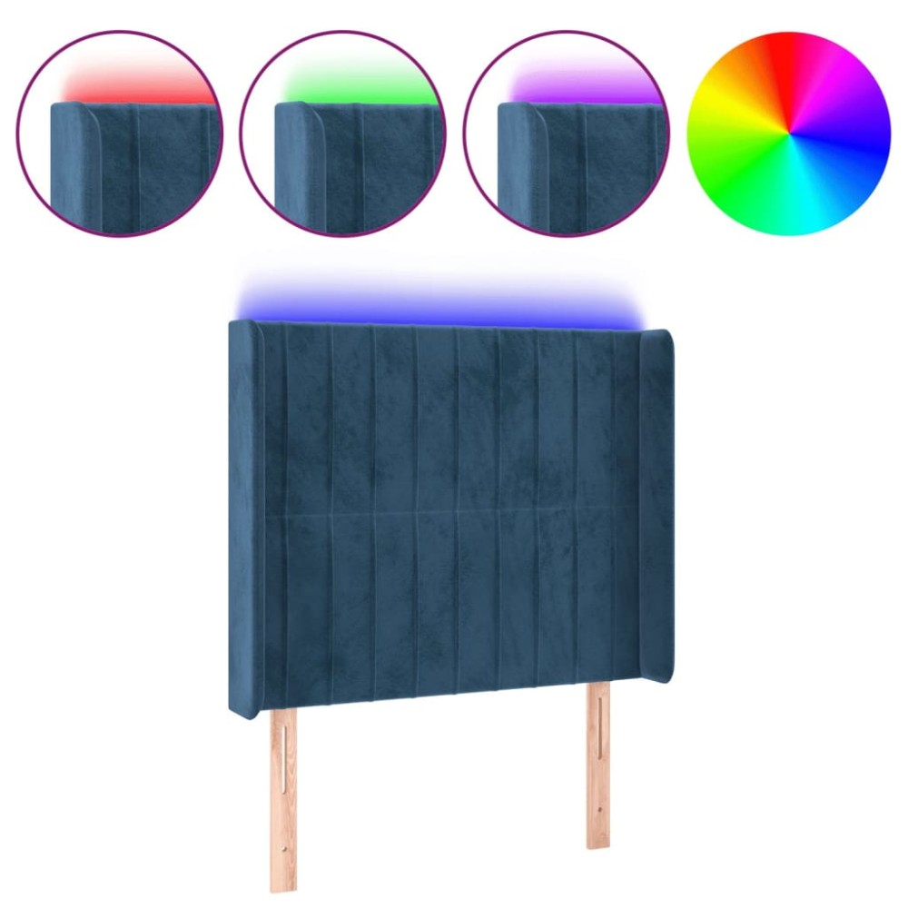 vidaXL Tăblie de pat cu LED, albastru închis, 93x16x118/128cm, catifea