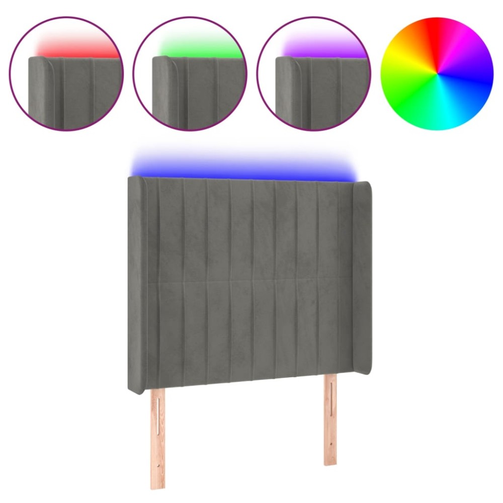 vidaXL Tăblie de pat cu LED, gri deschis, 103x16x118/128 cm, catifea