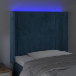vidaXL Tăblie de pat cu LED, albastru închis, 103x16x118/128cm catifea