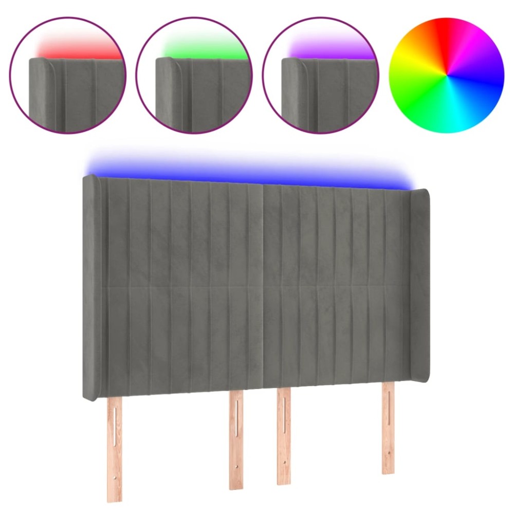 vidaXL Tăblie de pat cu LED, gri deschis, 147x16x118/128 cm, catifea
