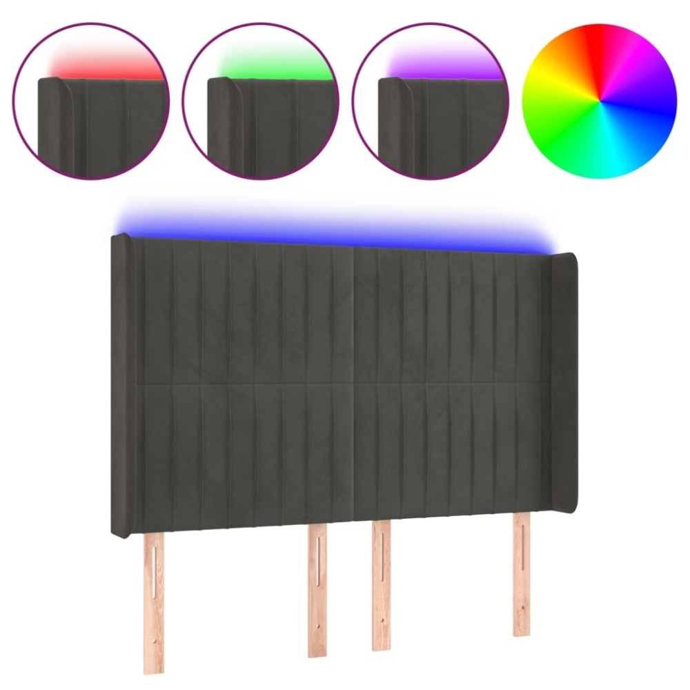 vidaXL Tăblie de pat cu LED, gri închis, 147x16x118/128 cm, catifea