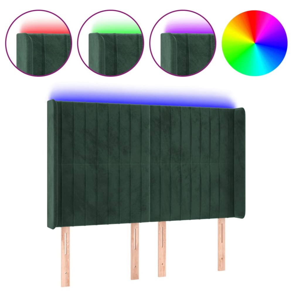 vidaXL Tăblie de pat cu LED, verde închis, 147x16x118/128 cm, catifea