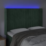 vidaXL Tăblie de pat cu LED, verde închis, 147x16x118/128 cm, catifea