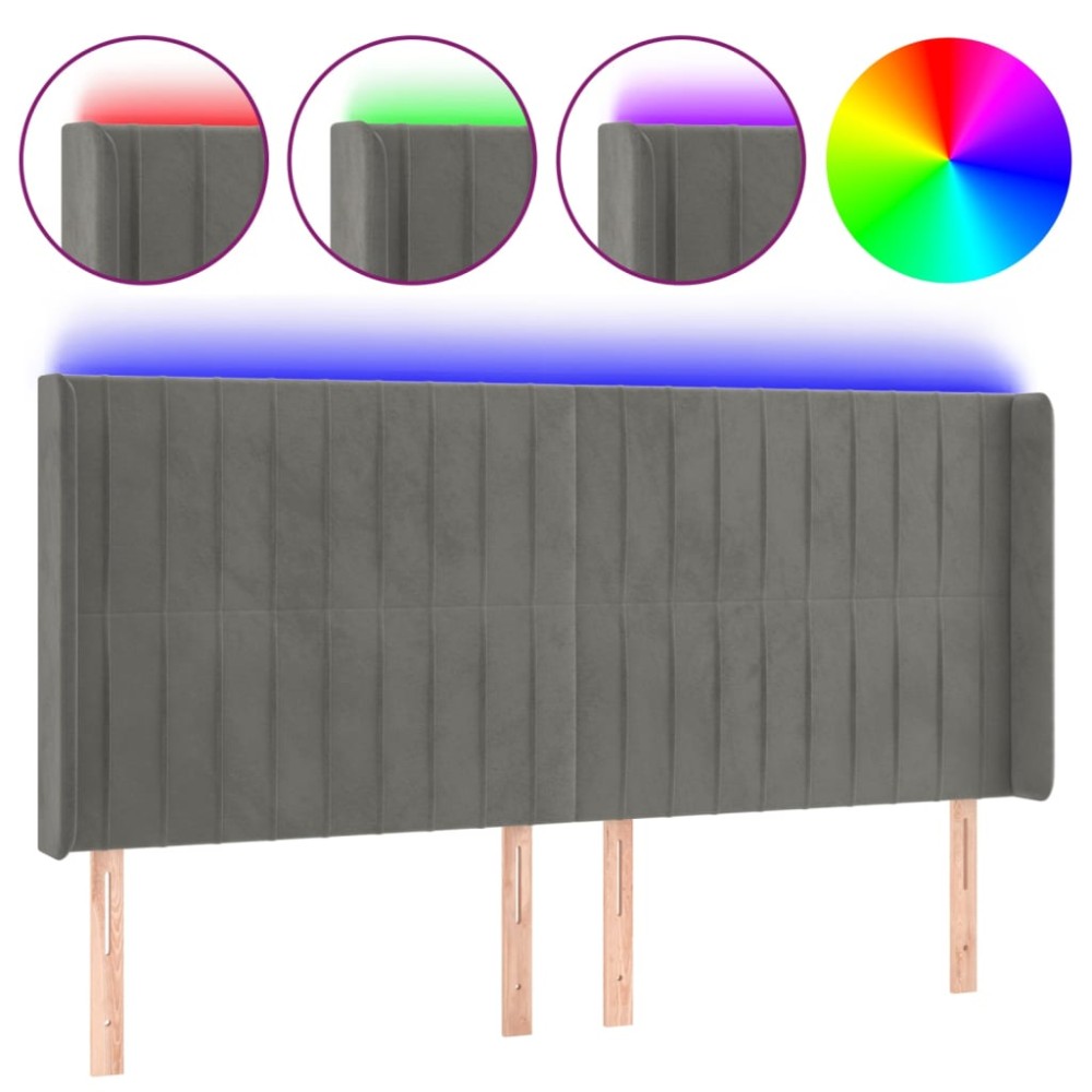vidaXL Tăblie de pat cu LED, gri deschis, 163x16x118/128 cm, catifea