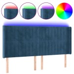 vidaXL Tăblie de pat cu LED, albastru închis, 163x16x118/128cm catifea