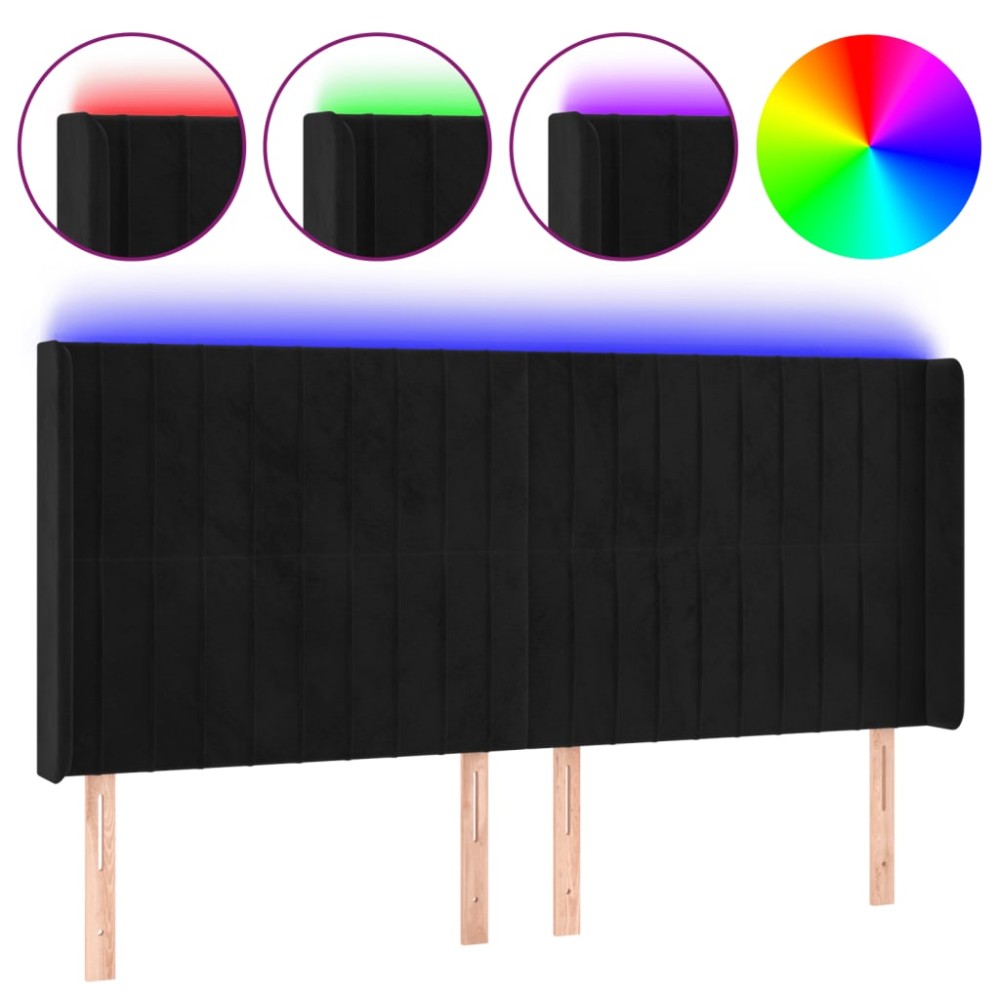 vidaXL Tăblie de pat cu LED, negru, 183x16x118/128 cm, catifea