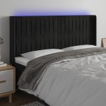 vidaXL Tăblie de pat cu LED, negru, 183x16x118/128 cm, catifea vidaXL Tăblie de pat cu LED, negru, 183x16x118/128 cm, catifea