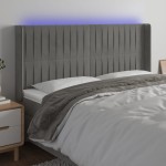 vidaXL Tăblie de pat cu LED, gri deschis, 203x16x118/128 cm, catifea vidaXL Tăblie de pat cu LED, gri deschis, 203x16x118/128 cm, catifea