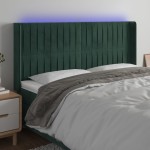 vidaXL Tăblie de pat cu LED, verde închis, 203x16x118/128 cm, catifea vidaXL Tăblie de pat cu LED, verde închis, 203x16x118/128 cm, catifea
