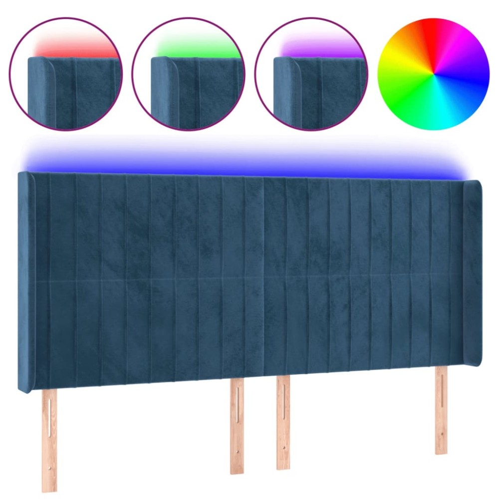 vidaXL Tăblie de pat cu LED, albastru închis, 203x16x118/128cm catifea