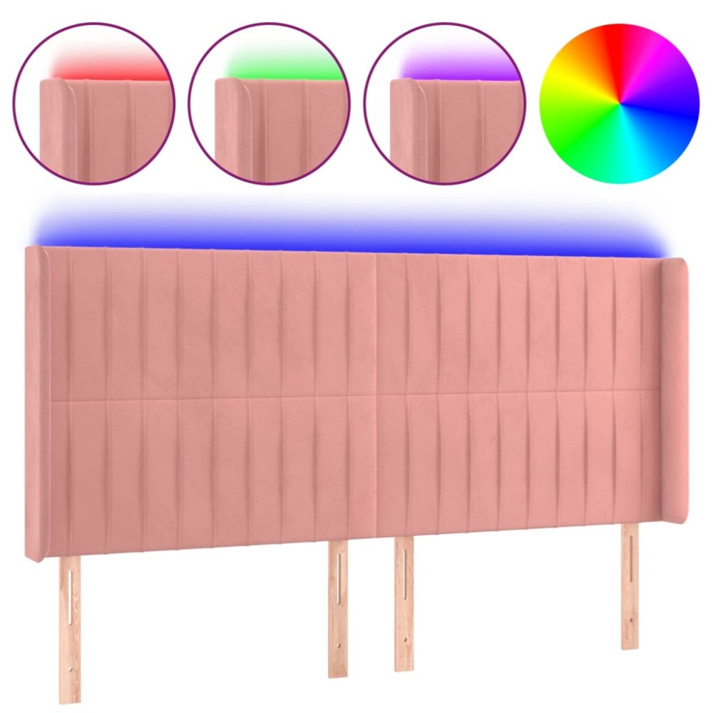 vidaXL Tăblie de pat cu LED, roz, 203x16x118/128 cm, catifea