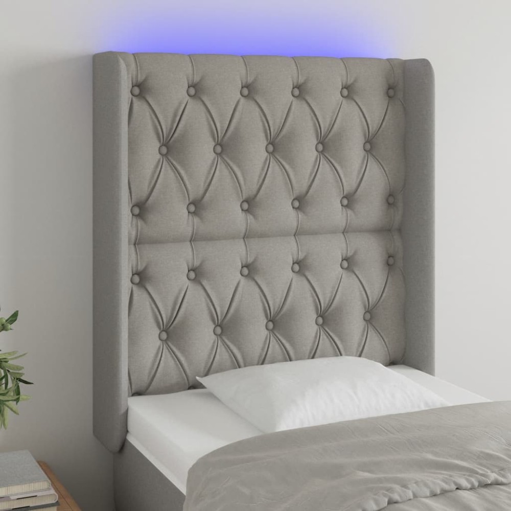 vidaXL Tăblie de pat cu LED, gri deschis, 83x16x118/128 cm, textil
