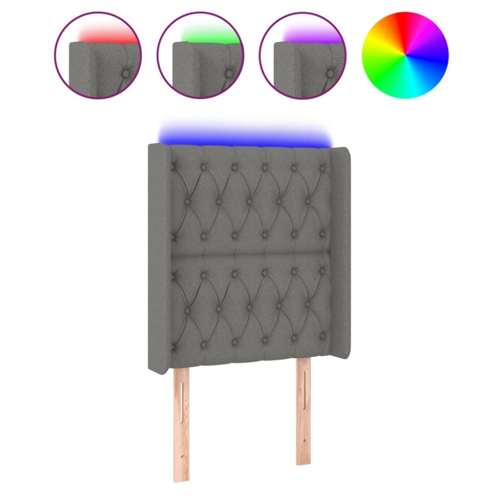 vidaXL Tăblie de pat cu LED, gri închis, 83x16x118/128 cm, textil