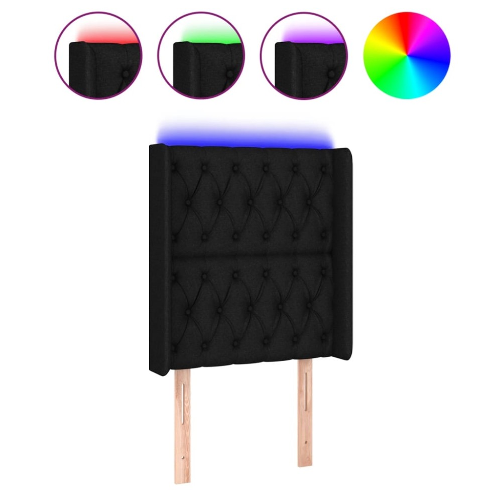 vidaXL Tăblie de pat cu LED, negru, 83x16x118/128 cm, textil
