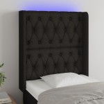 vidaXL Tăblie de pat cu LED, negru, 83x16x118/128 cm, textil