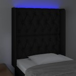 vidaXL Tăblie de pat cu LED, negru, 83x16x118/128 cm, textil