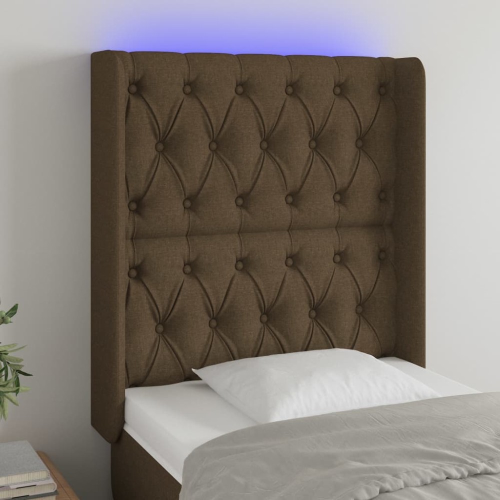 vidaXL Tăblie de pat cu LED, maro închis, 83x16x118/128 cm, textil