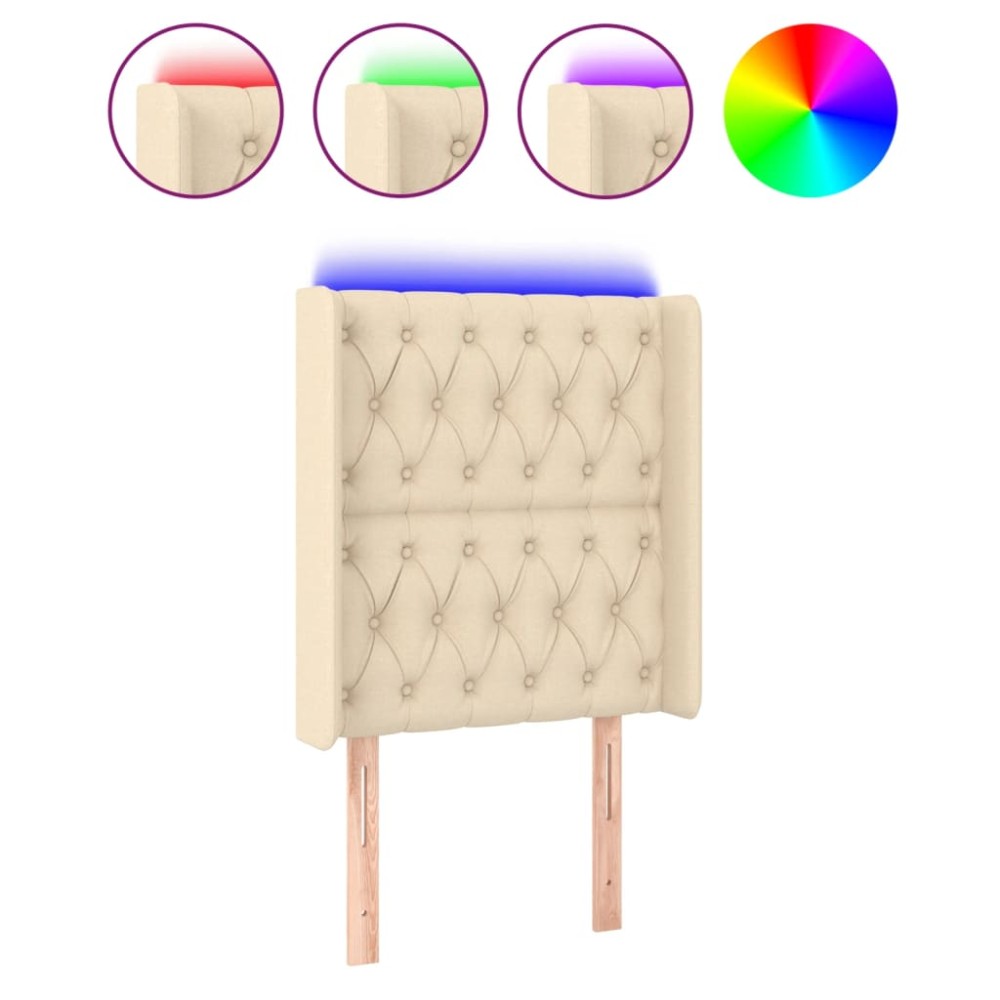 vidaXL Tăblie de pat cu LED, crem, 83x16x118/128 cm, textil