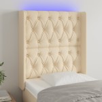 vidaXL Tăblie de pat cu LED, crem, 83x16x118/128 cm, textil