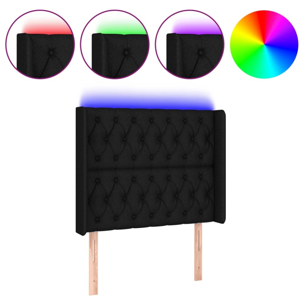 vidaXL Tăblie de pat cu LED, negru, 93x16x118/128 cm, textil
