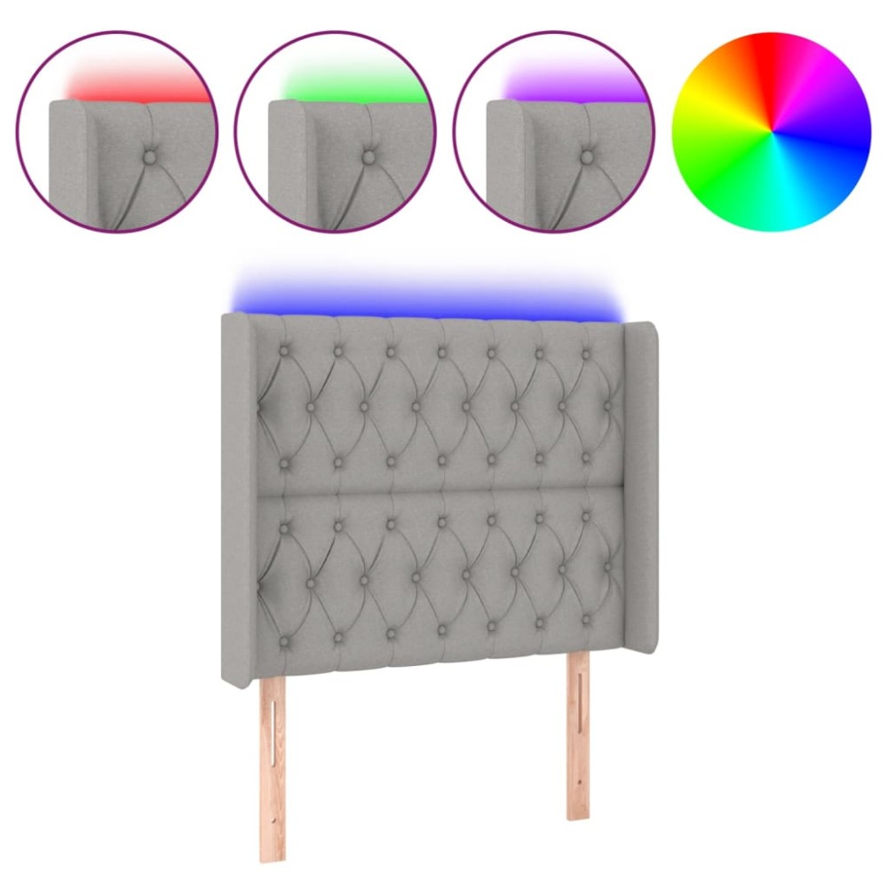 vidaXL Tăblie de pat cu LED, gri deschis, 103x16x118/128 cm, textil