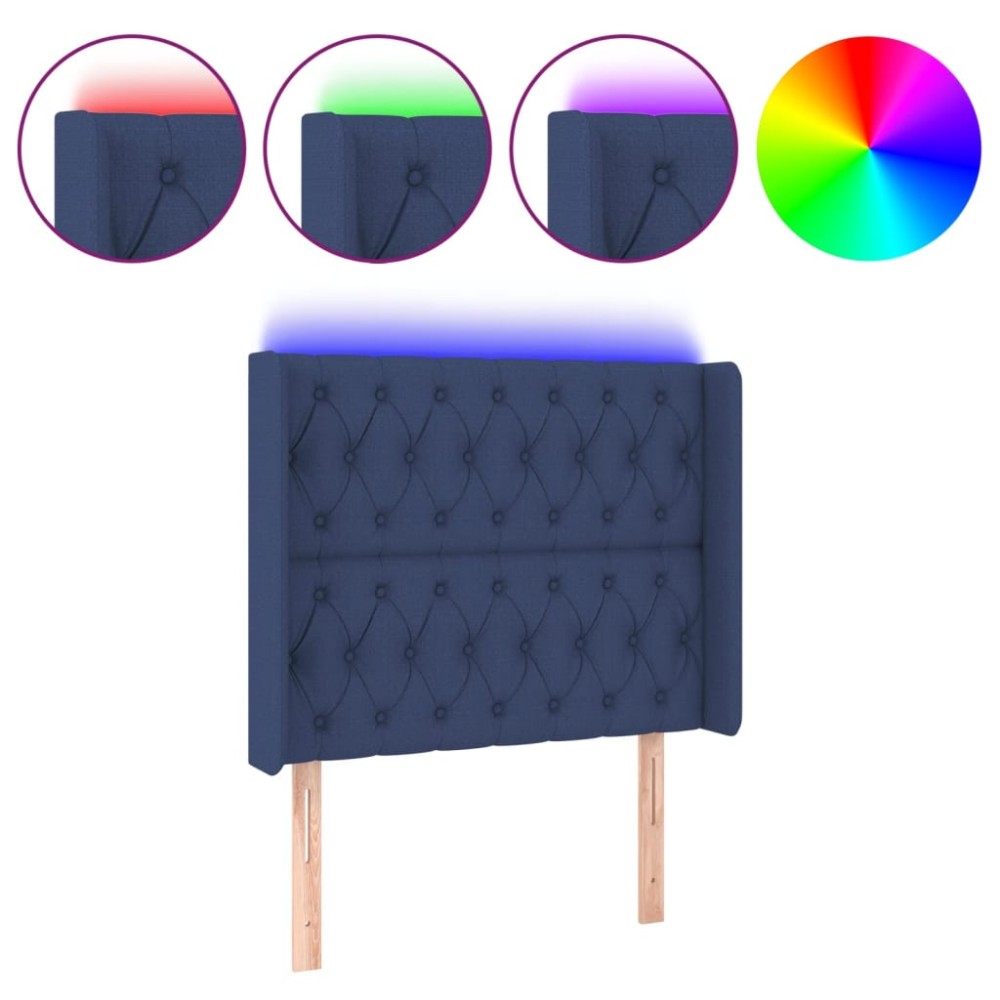 vidaXL Tăblie de pat cu LED, albastru, 103x16x118/128 cm, textil