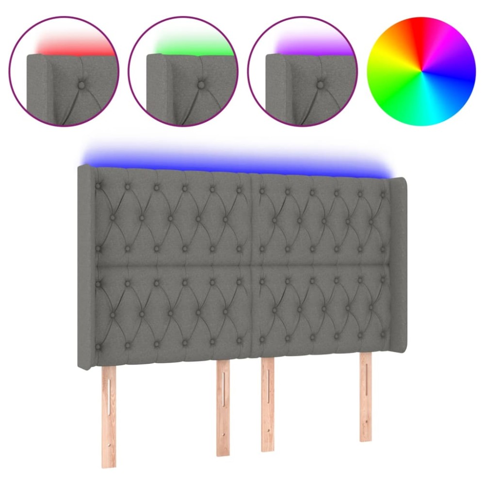 vidaXL Tăblie de pat cu LED, gri închis, 147x16x118/128 cm, textil