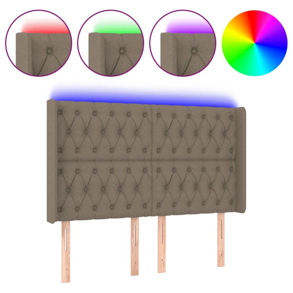 vidaXL Tăblie de pat cu LED, gri taupe, 147x16x118/128 cm, textil