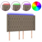 vidaXL Tăblie de pat cu LED, gri taupe, 147x16x118/128 cm, textil vidaXL Tăblie de pat cu LED, gri taupe, 147x16x118/128 cm, textil